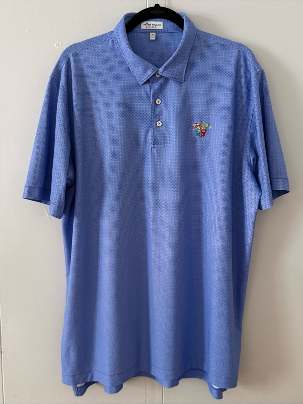 Peter Millar Summer Comfort Blue Batik Golf Polo Shirt Mens XL